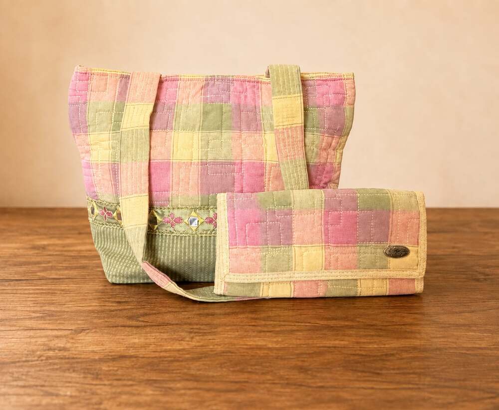Vintage Donna Sharp Quilted Patchwork Tote Bag and Wallet Set